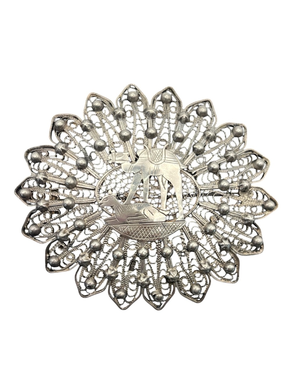 Egyptian Sterling Silver Wire Filigree camel brooch pin c clasp vintage 1920’s